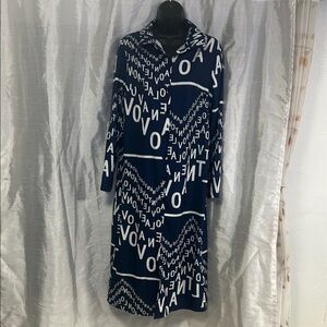 SHEIN Blue Long Sleeve Notched Collar Dress